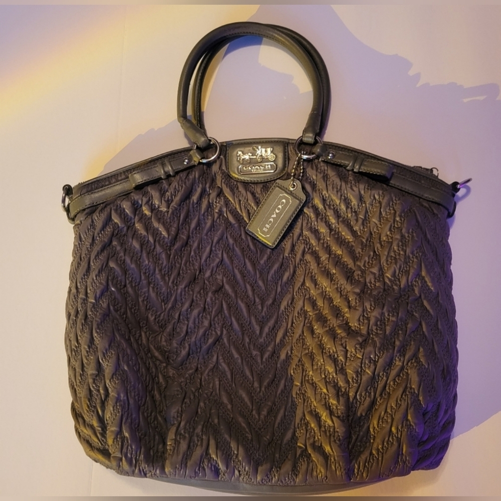 Coach Gray 70th Anniversary Madison Quilted Nylon Chevron Satchel Bag #18634